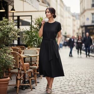 Universal Standard Liquid Jersey Dress 2XL (30-32) Attached Belt Black Comfort